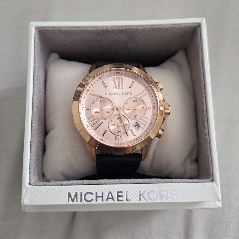 Michael Kors Rose Gold Watch With Black Rubber Strap